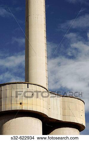 Thermal power station smokestack. Escucha. Comarca Cuencas Mineras. Teruel. Arag? n. Spain. View Large Photo Image Picture - Thermal power station smokestack. Escucha. Comarca Cuencas Mineras. Teruel. Arag? n. Spain.. Fotosearch