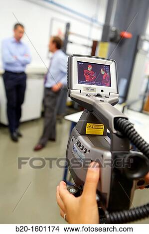 Picture - Thermographic camera capture temperature of objects by means of IR, Laser laboratory fluid mechanics, Applied Mechanics, Tecnun, School of Engineering of San Sebastian, University of Navarra, Donostia, Gipuzkoa, Basque Country, Spain. Fotosearch