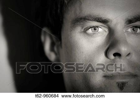 Picture - Thoughtful man Close Black and white. Fotosearch