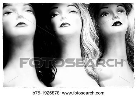three female mannequin heads with wigs View Large Photo Image Stock Photo - three female mannequin heads with wigs. Fotosearch