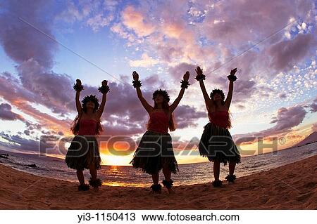 Three hula dancers at sunset at Palauea Beach, Maui, Hawaii, USA View Large Photo Image Stock Image - Three hula dancers at sunset at Palauea Beach, Maui, Hawaii, USA. Fotosearch
