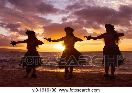 Three hula dancers at sunset at Palauea Beach, Maui, Hawaii View Large Photo Image Stock Photo - Three hula dancers at sunset at Palauea Beach, Maui, Hawaii. Fotosearch