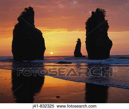 Three Sisters at Sunset Tongaporutu North Taranaki New Zealand View Large Photo Image Stock Photography - Three Sisters at Sunset Tongaporutu North Taranaki New Zealand. Fotosearch