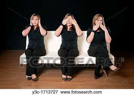 Stock Photo - Three women - see no evil, hear no evil, speak no evil. Fotosearch