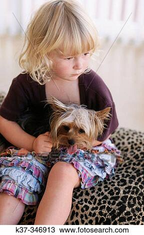 Three years old girl holding small dog, a pedigreed Yorkshire Terrier. View Large Photo Image Stock Image - Three years old girl holding small dog, a pedigreed Yorkshire Terrier.. Fotosearch