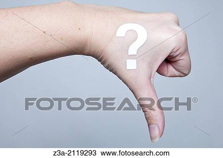 Stock Image - Thumbs down with question mark.. Fotosearch