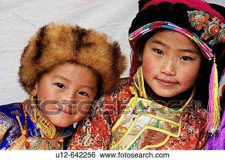 Stock Photograph - Tibetan children. Festival. Danba. Sichuan. Fotosearch