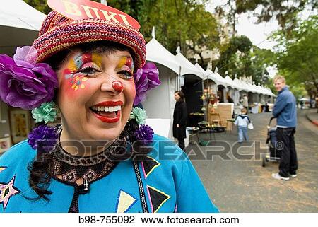 Tiburon, California, Buki the Clown at street fair MR View Large Photo Image Stock Image - Tiburon, California, Buki the Clown at street fair MR. Fotosearch