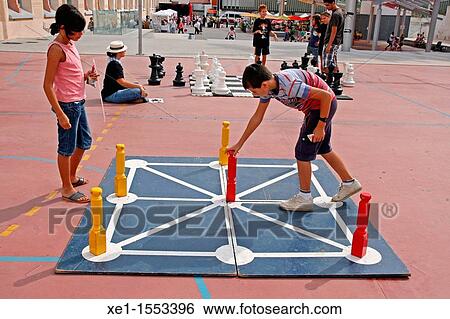 Stock Photograph - tic tac toe, chess, modernist exhibition, Canet de Mar, Catalonia, Spain.. Fotosearch