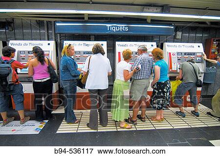 Stock Photo - Ticket vending machines. Underground. Barcelona, Catalonia, Spain.. Fotosearch