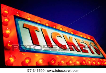 Tickets neon sign View Large Photo Image Stock Photo - Tickets neon sign. Fotosearch