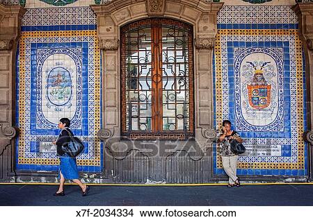 Picture - Tile mural at Old City Hall, Plaza de la Constituci? n, El Zocalo, Zocalo Square, Mexico City, Mexico.. Fotosearch