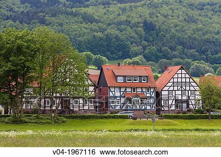 Timbered houses in Vaake, Hesse, Germany, Europe View Large Photo Image Stock Photograph - Timbered houses in Vaake, Hesse, Germany, Europe. Fotosearch