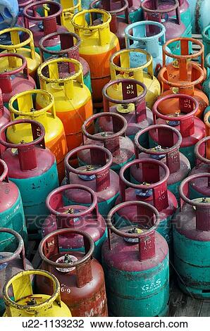 Stock Image - Tioman (Malaysia): gas cylinders at Salang Beach. Fotosearch