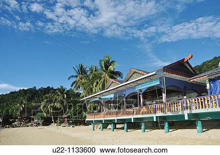 Stock Image - Tioman (Malaysia): restaurant at Salang Beach. Fotosearch