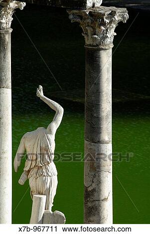 Stock Image - Tivoli Italy Statues line the Canopus, Villa Adriana Hadrians Villa. Fotosearch