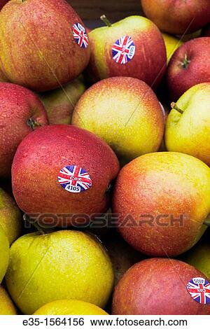 Stock Photograph - To encourage local sales British apples are labelled with little British flags.. Fotosearch