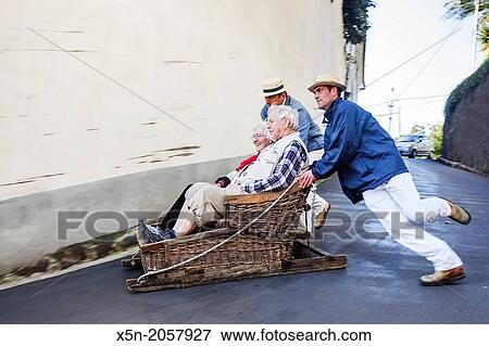Stock Photo - Toboggan Ride, Monte, Madeira, Portugal, Europe.. Fotosearch