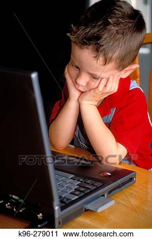 Stock Image - Toddler on Computer. Fotosearch