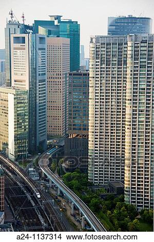 Tokyo City-Minato Ku District-The Bullet Train Through Central Tokyo. View Large Photo Image Picture - Tokyo City-Minato Ku District-The Bullet Train Through Central Tokyo.. Fotosearch