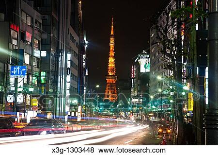 Stock Photo - Tokyo Tower is a communications and observation tower located in Shiba Park, Minato, Tokyo, Japan. At 332 5 metres 1, 091 ft, it is the second tallest artificial structure in Japan. The structure is an Eiffel Tower-inspired tower.. Fotosearch