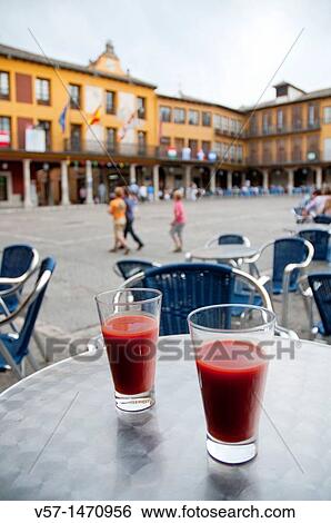 Tomato juice for two, terrace at Main Square. Tordesillas, Valladolid province, Castilla Le? n, Spain. View Large Photo Image Stock Photograph - Tomato juice for two, terrace at Main Square. Tordesillas, Valladolid province, Castilla Le? n, Spain.. Fotosearch