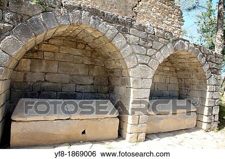Stock Photograph - Tombs, Nuestra Senora de la Pena, Graus, Huesca, Spain. Fotosearch