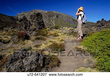 Tongariro Crossing and Tourist, Tongariro National Park, Taupo Region, North Island, New Zealand View Large Photo Image Stock Photo - Tongariro Crossing and Tourist, Tongariro National Park, Taupo Region, North Island, New Zealand. Fotosearch