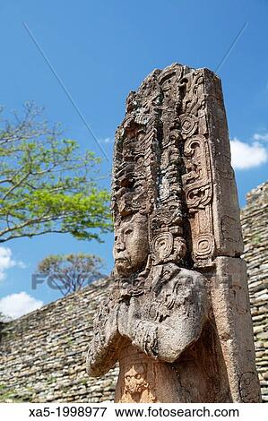 Stock Photo - Tonina Archaeological Zone, a Mayan site developed during the early Classic period, maximum development occurred in the 8th century, Stela depicting the 6th Century ruler Jaguar Bird Peccary.. Fotosearch