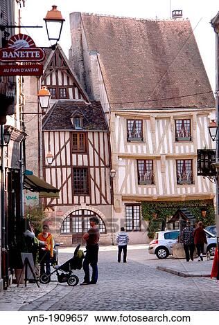 Tonw of France, Burgundy, Yonne, Noyers sur Serein and its medieval atmosphere with old half-timbered houses View Large Photo Image Stock Photo - Tonw of France, Burgundy, Yonne, Noyers sur Serein and its medieval atmosphere with old half-timbered houses. Fotosearch