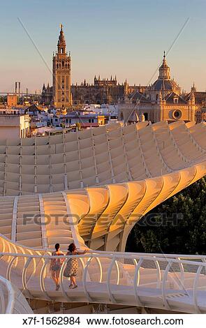 Top of Metropol Parasol and the cathedral, from Plaza de la Encarnaci? n, Sevilla, Andaluc? a, Spain View Large Photo Image Picture - Top of Metropol Parasol and the cathedral, from Plaza de la Encarnaci? n, Sevilla, Andaluc? a, Spain. Fotosearch