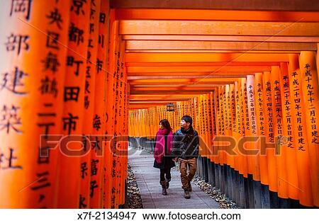 Torii gates at Fushimi Inari-Taisha sanctuary, Kyoto, Japan. View Large Photo Image Stock Photo - Torii gates at Fushimi Inari-Taisha sanctuary, Kyoto, Japan.. Fotosearch