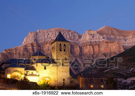Stock Image - Torla and the mountains of the National Park of Ordesa and Monte Perdido, Huesca, Spain. Fotosearch