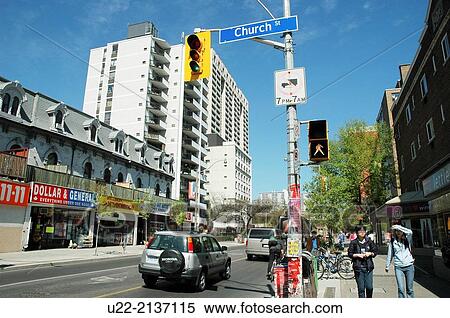 Stock Photography - Toronto Canada: Church Street, at the entrance of the LGBT? Village? of Church and Wellesley. Fotosearch
