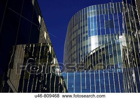 Stock Photo - Torre Mare Nostrum, head office of Gas Natural (Spanish gas company), by Enric Miralles and Benedetta Tagliabue, Barcelona. Catalonia, Spain. Fotosearch