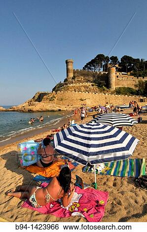 Tossa de Mar (view of the Vila Vella enceinte from the beach), Costa Brava, Girona, Catalonia, Spain View Large Photo Image Stock Photograph - Tossa de Mar (view of the Vila Vella enceinte from the beach), Costa Brava, Girona, Catalonia, Spain. Fotosearch