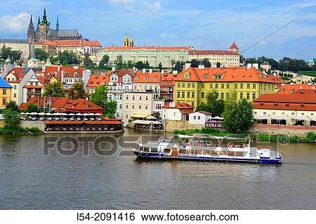 Stock Photograph - Tour Boat Vltava River Prague Czech Republic Europe CZ.. Fotosearch