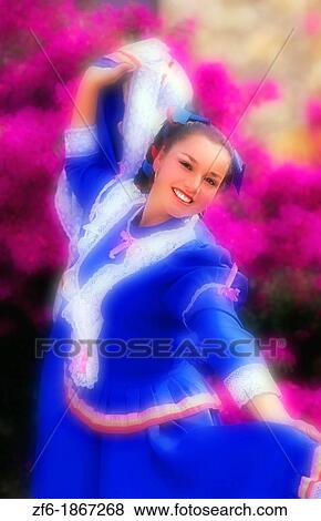 Tourism in Mexico Native Dancer in Bright Colored Dress with Flowers View Large Photo Image Stock Photo - Tourism in Mexico Native Dancer in Bright Colored Dress with Flowers. Fotosearch