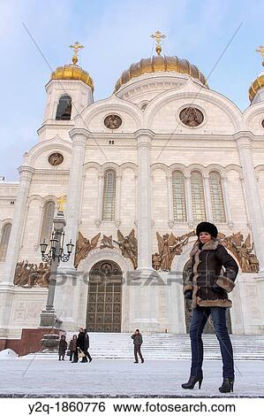Tourist woman at the Cathedral of Christ the Savior Moscow Russia View Large Photo Image Stock Photograph - Tourist woman at the Cathedral of Christ the Savior Moscow Russia. Fotosearch