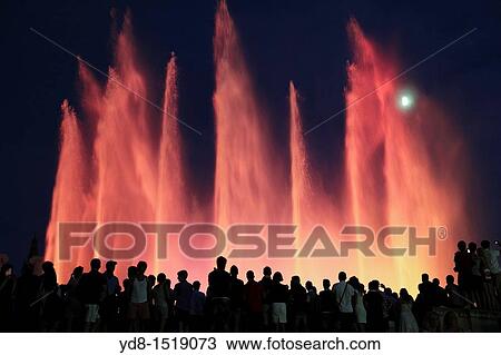 Tourists enjoying the light show of the Plaza de Espana in Barcelona, Catalonia, Spain View Large Photo Image Stock Image - Tourists enjoying the light show of the Plaza de Espana in Barcelona, Catalonia, Spain. Fotosearch