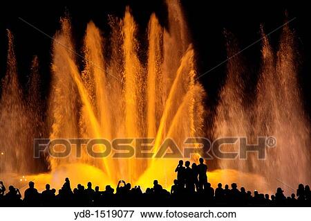 Tourists enjoying the light show of the Plaza de Espana in Barcelona, Catalonia, Spain View Large Photo Image Stock Photo - Tourists enjoying the light show of the Plaza de Espana in Barcelona, Catalonia, Spain. Fotosearch