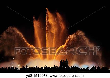 Tourists enjoying the light show of the Plaza de Espana in Barcelona, Catalonia, Spain View Large Photo Image Stock Photo - Tourists enjoying the light show of the Plaza de Espana in Barcelona, Catalonia, Spain. Fotosearch