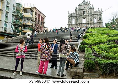 tourists in front of ruins of Saint Paul's Cathedral, Macau, Special Administrative Region, China, Asia View Large Photo Image Stock Photo - tourists in front of ruins of Saint Paul's Cathedral, Macau, Special Administrative Region, China, Asia. Fotosearch