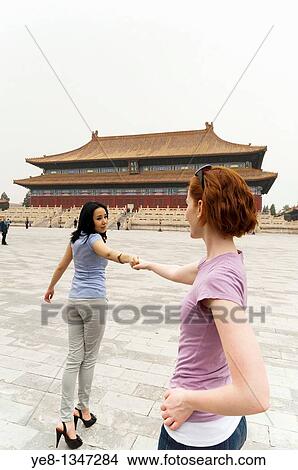 Tourists in front of the Hall for Worship Of Ancestors, The Forbidden City, Beijing, China, Asia MR View Large Photo Image Picture - Tourists in front of the Hall for Worship Of Ancestors, The Forbidden City, Beijing, China, Asia MR. Fotosearch