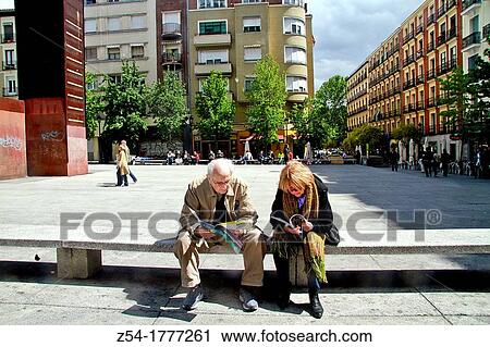 Stock Image - Tourists near Princesa Sofia Museum, Madrid, Spain. Fotosearch