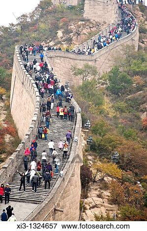 Tourists visiting the Great Wall of China, Badaling, Yanqing County, near Beijing, China View Large Photo Image Stock Photo - Tourists visiting the Great Wall of China, Badaling, Yanqing County, near Beijing, China. Fotosearch