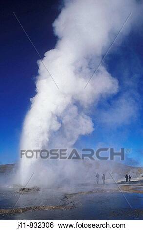 Tourists watching an erupting geyser at sunrise Geisers del Tatio 4400m northern Chile View Large Photo Image Stock Photograph - Tourists watching an erupting geyser at sunrise Geisers del Tatio 4400m northern Chile. Fotosearch
