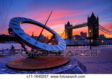 tower bridge, sun dial for reading time at dusk, sunset, london, england, uk, europe, View Large Photo Image Stock Photo - tower bridge, sun dial for reading time at dusk, sunset, london, england, uk, europe,. Fotosearch