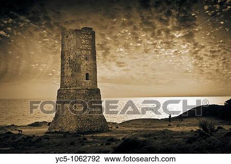 Stock Image - Tower, Cabopino, Marbella. Costa del Sol, Malaga province, Andalusia, Spain. Fotosearch