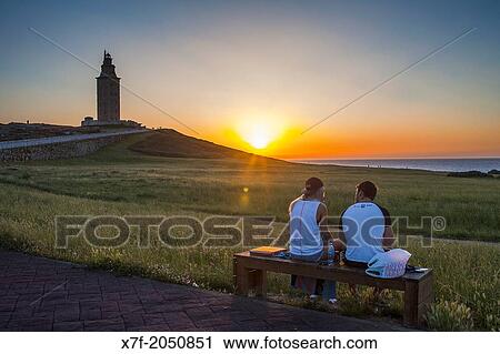 Tower of Hercules, Roman lighthouse, from Paseo de los Menhires, Corua city, Galicia, Spain. View Large Photo Image Stock Image - Tower of Hercules, Roman lighthouse, from Paseo de los Menhires, Corua city, Galicia, Spain.. Fotosearch